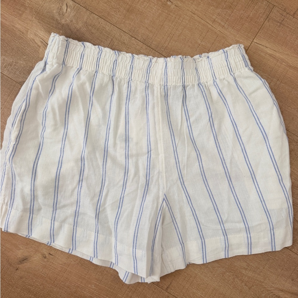 H&M White High-Waist Shorts with Light Blue Stripes